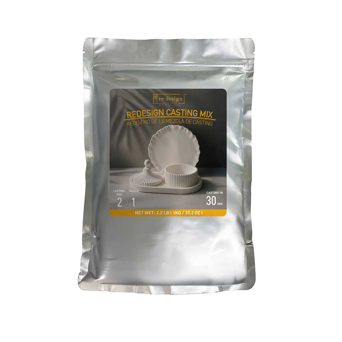 REDESIGN CASTING MIX KIT – 1 BAG OF MIX (2.2 LBS) + 1 SILICONE MIXING CUP + 2 PLASTIC MEASURING CUPS + 1 SILICONE SQUARE COASTER MOULD + 2 SILICONE MIXING STICKS