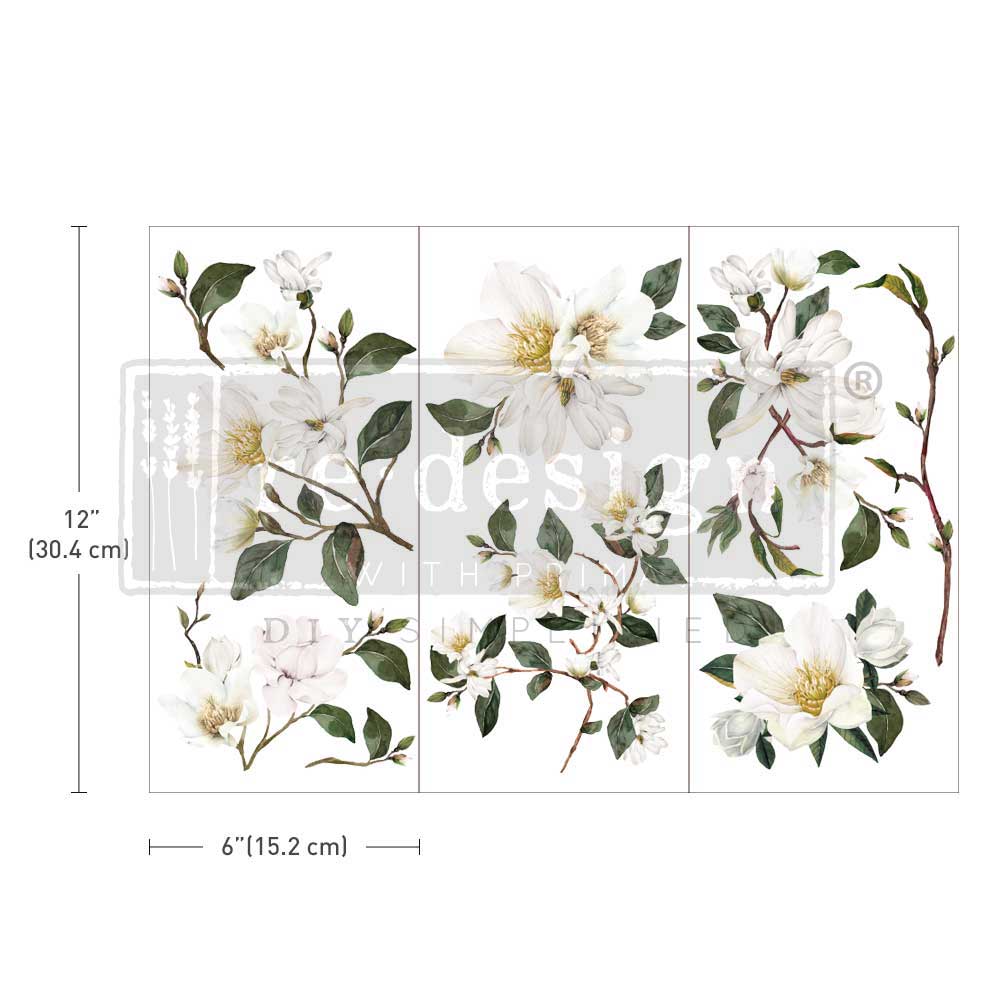 SMALL TRANSFERS – WHITE MAGNOLIA – 3 SHEETS, 6″X12″