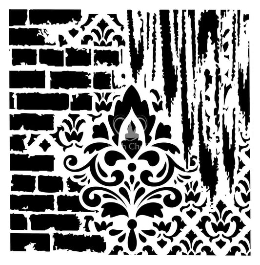 Posh Chalk Distressed Damask Stencil 30x30cm (PCS075)