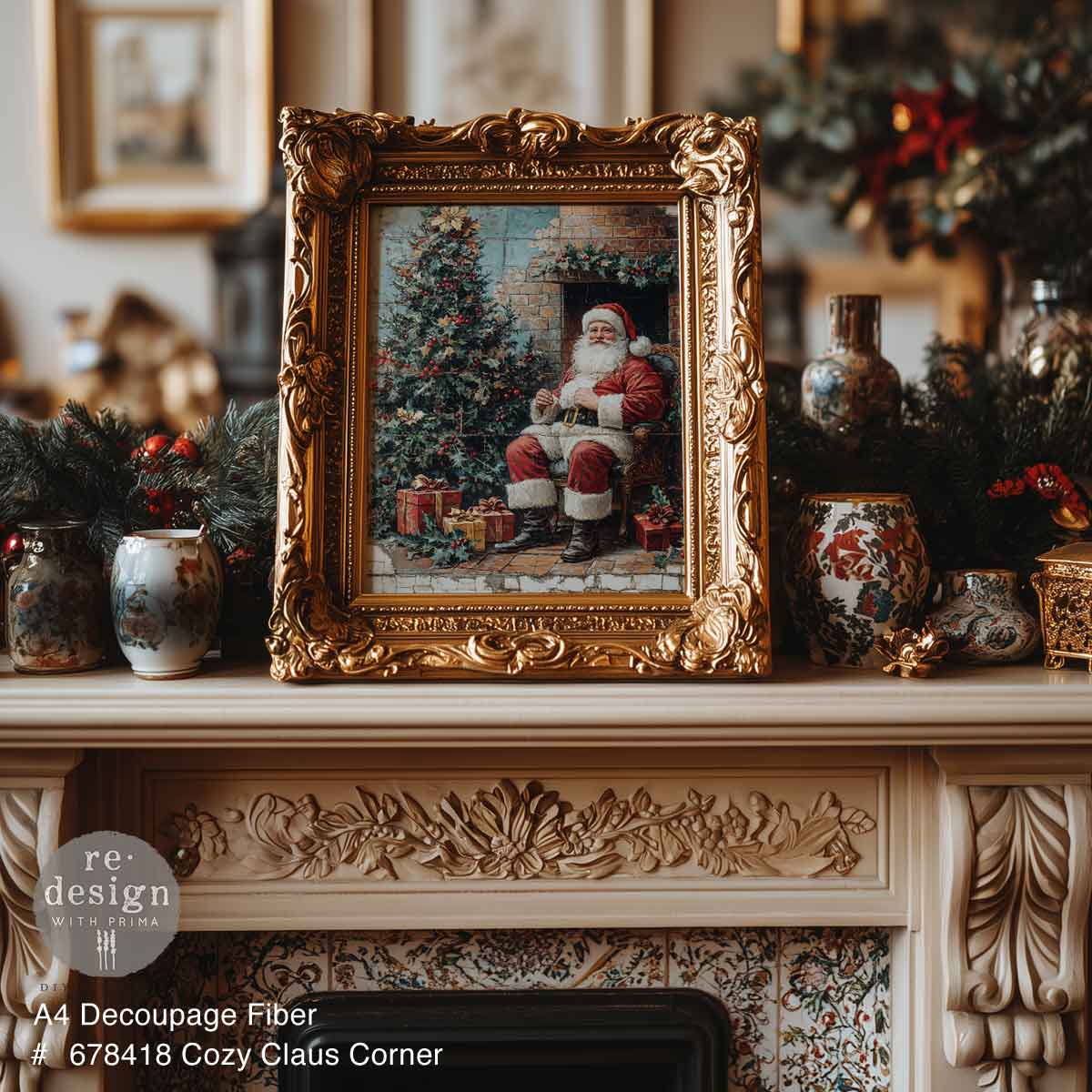 A4 DECOUPAGE – COZY CLAUS CORNER – 1 SHEET, 8.27″X11.69″