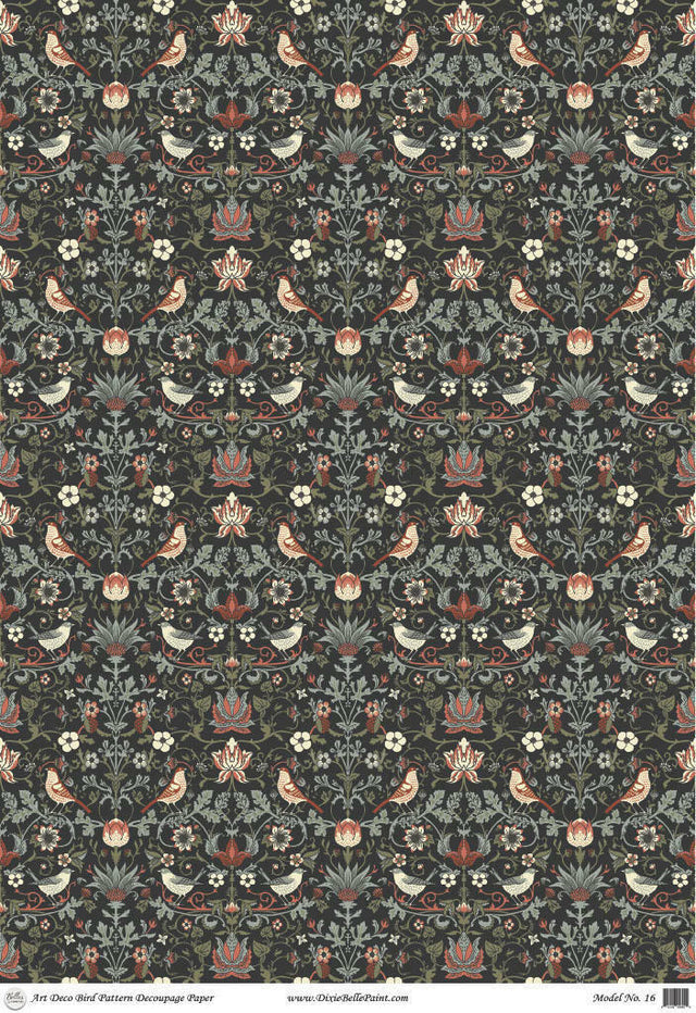 Art Deco Bird Pattern - A1 Rice Decoupage Paper