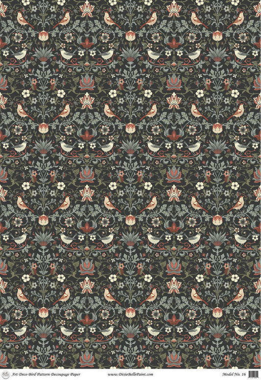 Art Deco Bird Pattern - A1 Rice Decoupage Paper