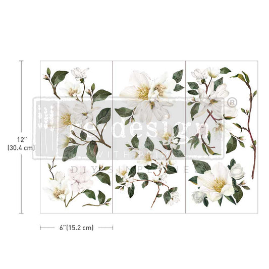 SMALL TRANSFERS – WHITE MAGNOLIA – 3 SHEETS, 6″X12″