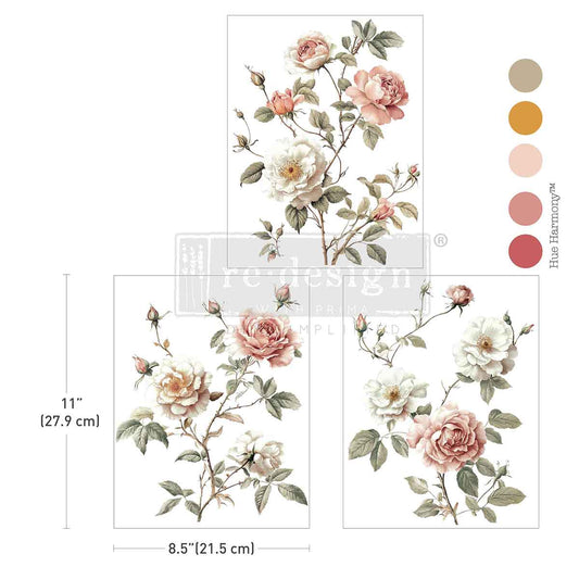 MIDDY TRANSFERS® – CREAMY BLUSH BLOOMS – 3 SHEETS, 8.5″X11″