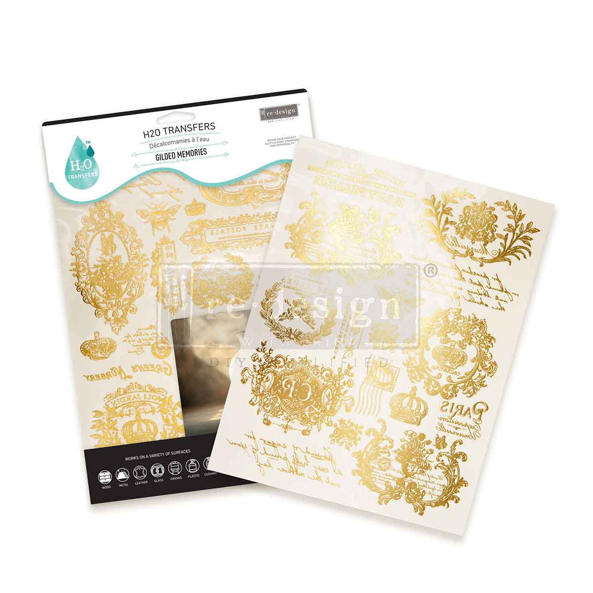 H2O TRANSFERS GOLD – GILDED MEMORIES – 2 SHEETS, 8.5″X11″