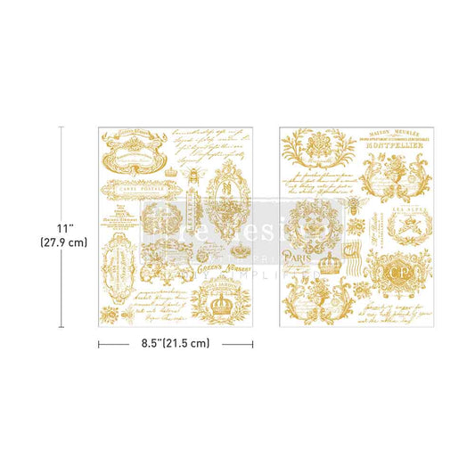 H2O TRANSFERS GOLD – GILDED MEMORIES – 2 SHEETS, 8.5″X11″