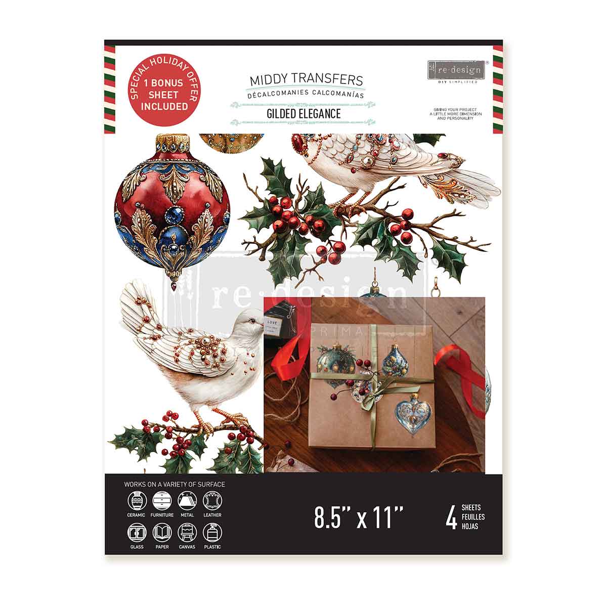 MIDDY TRANSFERS® – GILDED ELEGANCE – 3 SHEETS + 1 BONUS SHEET, 8.5″X11″