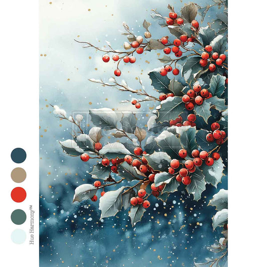 A4 DECOUPAGE – FROSTED BOUGHS & BERRIES – 1 SHEET, 8.27″X11.69″