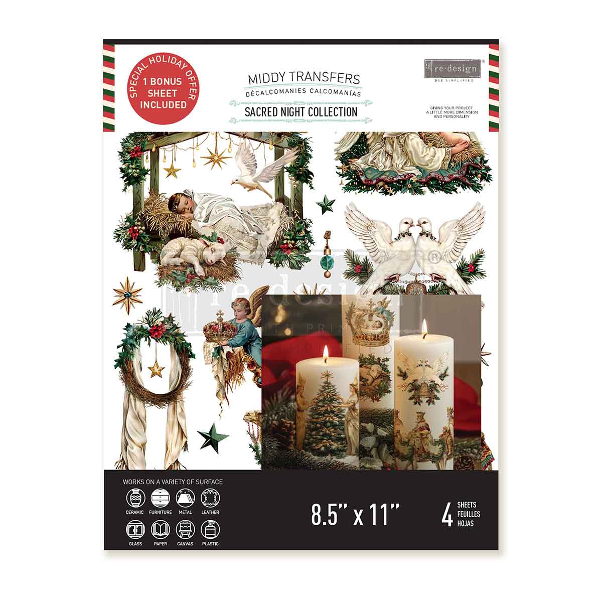 MIDDY TRANSFERS® – SACRED NIGHT COLLECTION – 3 SHEETS + 1 BONUS SHEET, 8.5″X11″