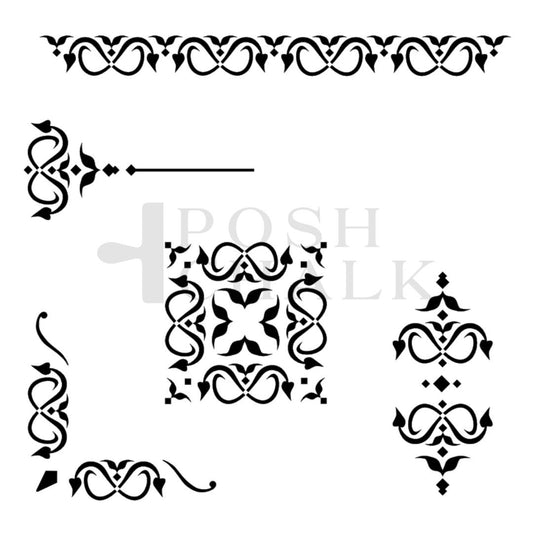 Posh Chalk Art Deco Border Stencil 29x30cm (PCS082)